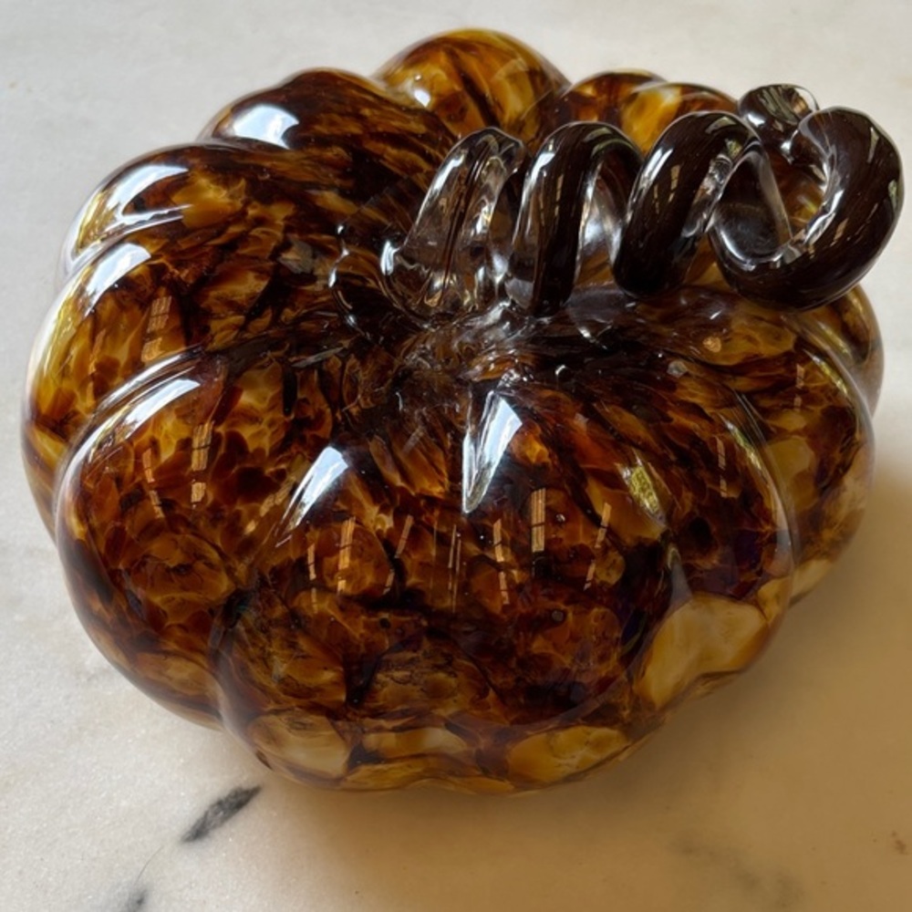 Handcrafted Glass Pumpkin Decor-Brown & caramel (8" wide)